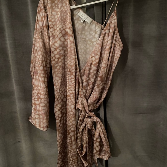 Pink and White Patterned One Shoulder Satin Dress, size Small - Picture 2 of 3